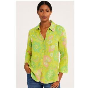 Sigrid Olsen Shirt 100% Linen Pastel Floral Summer Spring Top Womens Size L